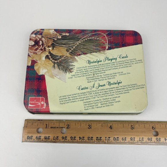 Vtg 1997 Coca Cola Santa Christmas Hinged Tin with 2 Sealed Decks Playing Cards - Picture 7 of 10